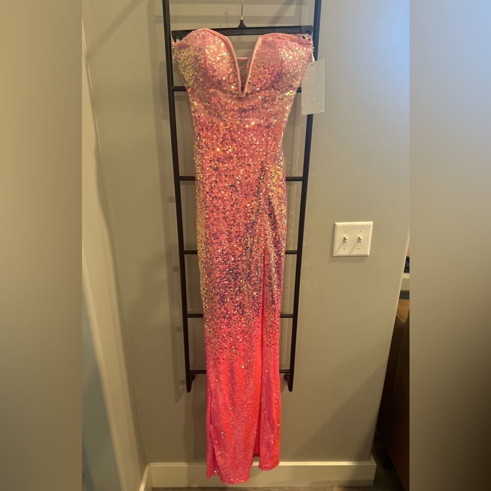Honey and Rosie Pink Ombré Sequin Prom Dress